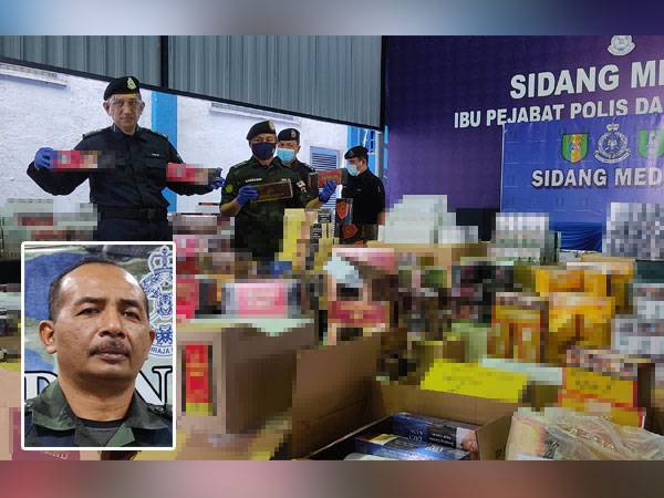 Briged Tengah PGA merampas pelbagai jenis rokok dalam serbuan di Kajang, tahun ini.
Gambar kecil: Muhammad Abdul Halim
