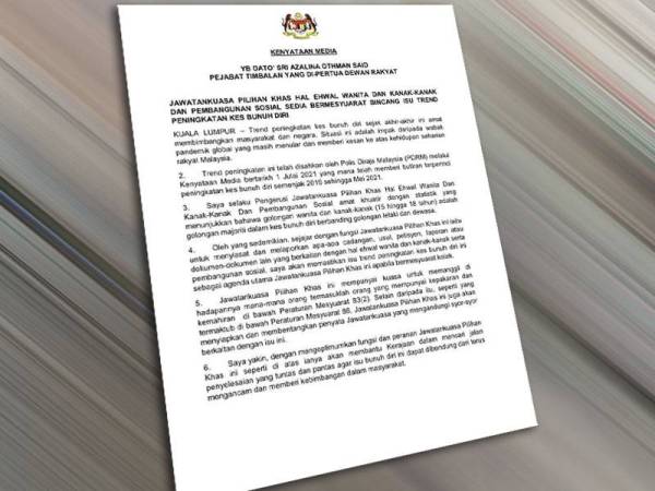 Kes bunuh diri yang semakin meningkat mendapat perhatian Jawatankuasa Pilihan Khas Hal-Ehwal Wanita, Kanak-Kanak dan Pembangunan Sosial yang sedia membincangkan isu tersebut.