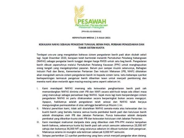 Kenyataan akhbar oleh Muhamad Fuad pada Sabtu.