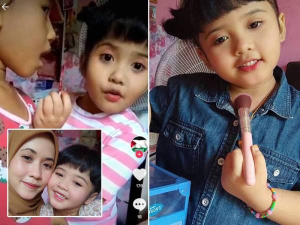 Gambar kiri:Gelagat Medina bernyanyi lagu PKP Datang Lagi sambil membuat solekan sehingga menjadi tular.
Gambar kanan: Medina suka dengan solekan.
Gambar kecil: Medina bersama ibunya.