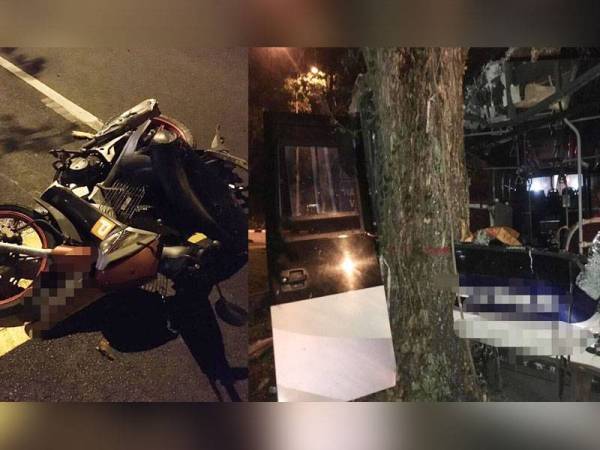 Motosikal milik mangsa. Keadaan bas selepas kejadian.