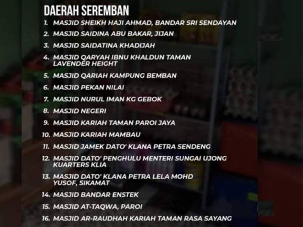 Senarai masjid yang menyediakan Gerobok Makanan di daerah Seremban, Negeri Sembilan.