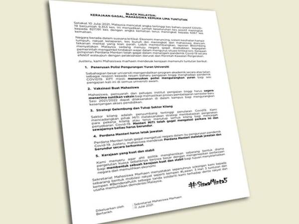 Kenyataan Sekretariat Mahasiswa Marhaen pada Ahad.