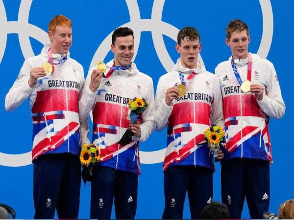 Britain memenangi emas di Olimpik Tokyo dalam acara 4x200 meter gaya bebas berganti-ganti lelaki dengan catatan masa enam minit 58.58 saat.
