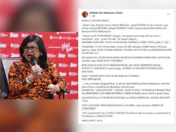 Rafidah Aziz (kiri) Kenyataan Rafidah menerusi Facebook pada Khamis.