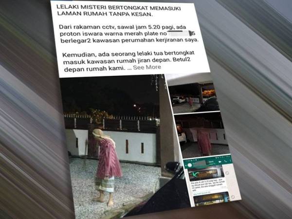 Tangkap layar tentang kejadian lelaki muncul di perkarangan rumah mangsa di Taman Cengal Jaya yang tular di media sosial.