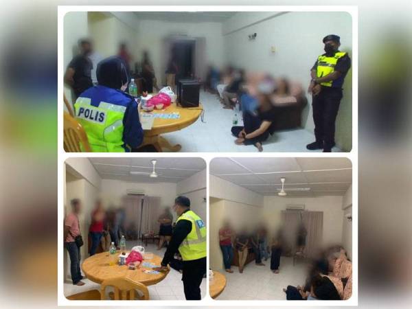 Polis menahan 17 individu terlibat dalam parti liar di Lumut. - Foto ihsan pembaca