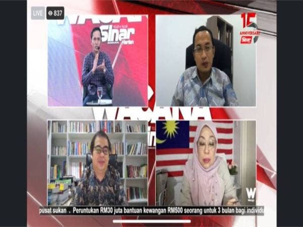 Dari atas kiri: Ismail, Muhammad Tawfik manakal dari bawah kiri: Awang Azman dan Shamrahayu semasa program Wacana Sinar edisi ke-277 bertajuk 'Apa ‘Cer’ Politik Malaysia' pada Selasa.