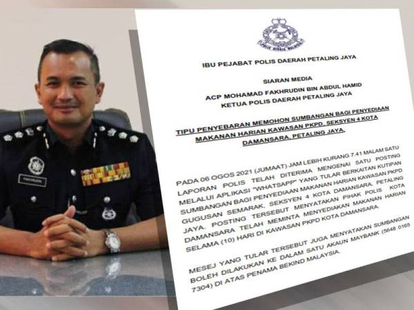 Mohamad Fakhrudin menegaskan pihaknya tidak memerlukan sebarang sumbangan untuk menyediakan makanan bagi mana-mana kawasan yang dikenakan PKPD di dalam daerah Petaling. Gambar kiri: Mohamad Fakhrudin