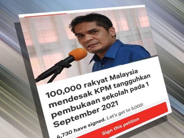 Tangkap layar petisyen mendesak Kementerian Pendidikan Malaysia (KPM) menangguhkan pembukaan sekolah.
