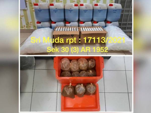 Plastik berisi cecair disyaki air ketum antara yang dirampas.