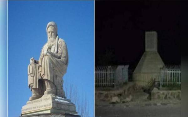 Gambar keadaan patung itu yang dikongsi di media sosial. - Foto Agensi