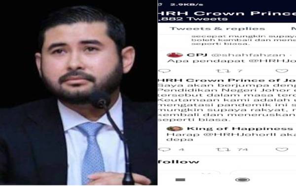 Tunku Ismail. Gambar sebelah : Tangkap layar ciapan TMJ di Twitter baginda.