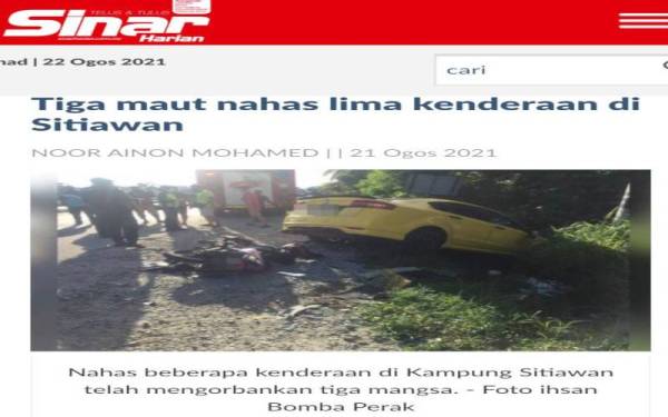 Laporan Sinar Harian pada Sabtu