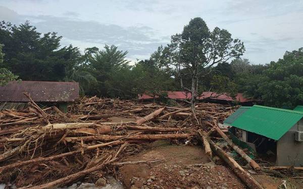 Fenomena kepala air menghanyutkan sejumlah pokok tumbang menyebabkan Chalet Alang Kenari di kaki Gunung Jerai mengalami kerosakan teruk.