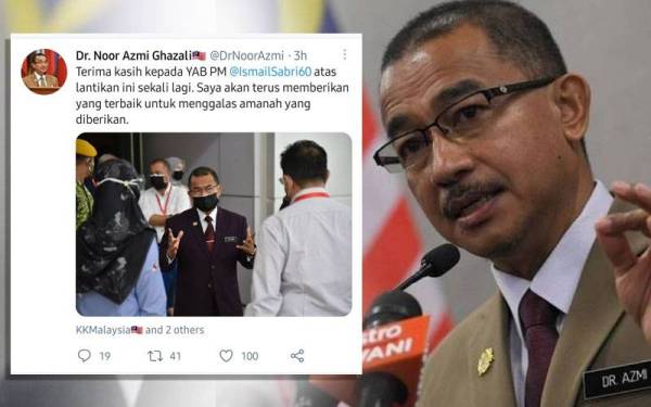 Dr Noor Azmi menerusi hantaran Twitternya pada Jumaat.
