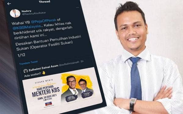 Tangkap layar ciapan Nadzry Abu Bakar.