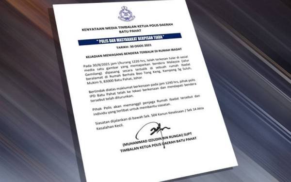 Kenyataan media IPD Batu Pahat.