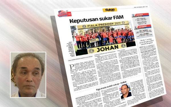 Laporan Sukan Sinar pada Isnin. Gambar kecil: Nokman