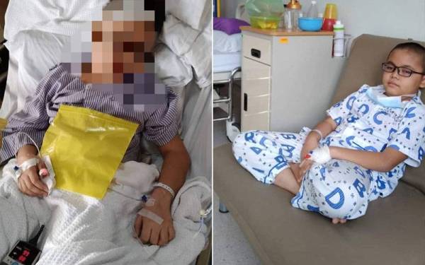 Muhammad Firas Iqbal selepas menjalani pembedahan di HTAA bagi membuang air dalam kepala pada 19 Ogos lalu.Pix Fb Ayulisha Saleh