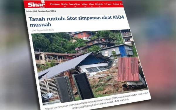 Tangkap layar berita tanah runtuh.