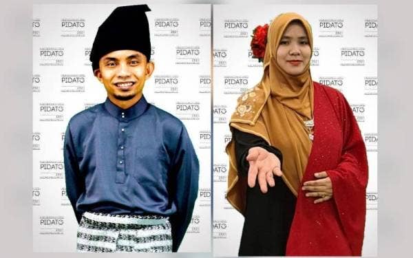 Mohd Amiruddin (kiri) memenangi tempat kedua manakala Ainun Nasibah tempat ketiga Pertandingan Akhir Pidato Kenegaraan Peringkat Kebangsaan 2021 yang diadakan secara maya pada Jumaat lalu.