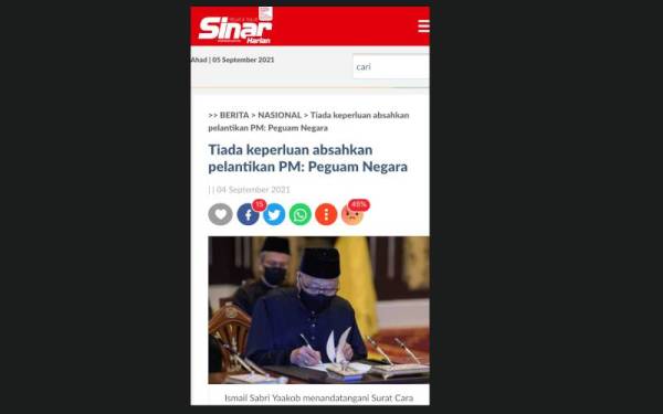 Laporan Sinar Harian pada Sabtu.