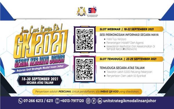 Program Gerak Kerjaya Johor diadakan secara maya bermula 18 September hingga 29 September 2021.