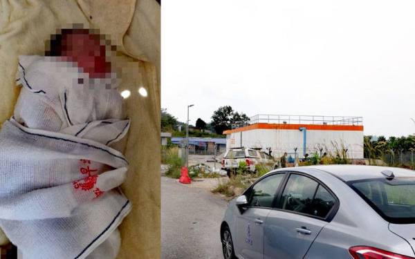 Bayi perempuan yang ditemui masih dengan tali pusat dan uri berdekatan rumah kongsi berhampiran Precint 3, Taman Ara Sendayan pada Selasa.- FOTO: Ihsan PDRM