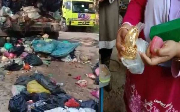 Wanita berkenaan datang ke depoh untuk meminta bantuan mencari barang kemas yang hilang dikatakan telah dibuang tanpa sengaja ke dalam tong sampah.