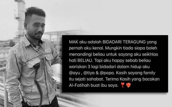 Status yang dimuat naik arwah di media sosial sehari sebelum meninggal dunia awal pagi Ahad.