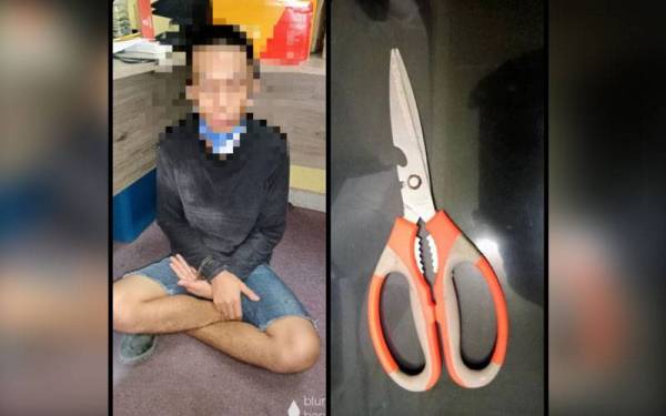 Suspek ditahan dan gunting yang digunakan untuk menikam kepala adiknya turut dirampas dalam kejadian di Beaufort pada Rabu.