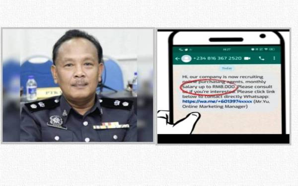 M Zambri Gambar Kanan : Contoh WhatsApp dihantar kepada mangsa berkait tawaran kerja sambilan dalam talian Foto: ihsan pembaca