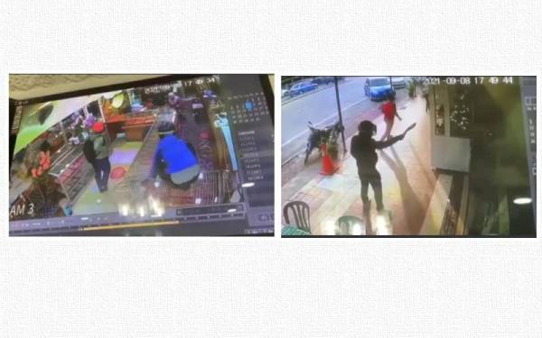 Rakaman kamera litar tertutup (CCTV) memaparkan salah seorang suspek mengambil dulang barang kemas dalam kejadian itu.