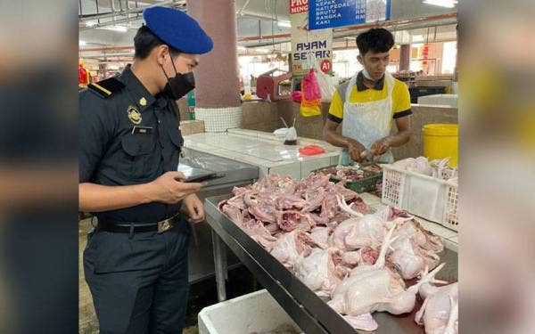 Pemeriksaan dilakukan oleh anggota KPDNHEP Selangor susulan kenaikan harga ayam di pasaran.