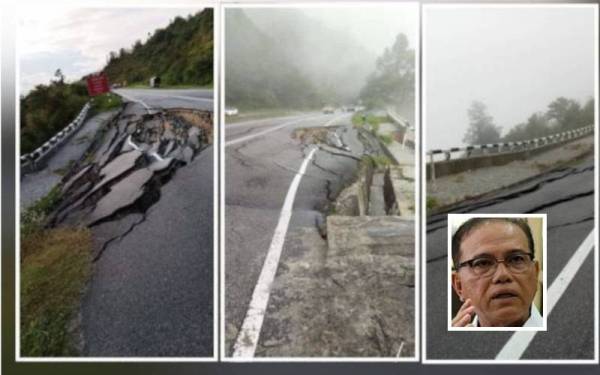 Kejadian tanah runtuh yang menyebabkan penutupan jalan di Kilometer 43.95 Jalan Simpang Pulai- Blue Valley tidak membabitkan kawasan dalam daerah Cameron Highlands. (Gambar kecil: Wan Rosdy)