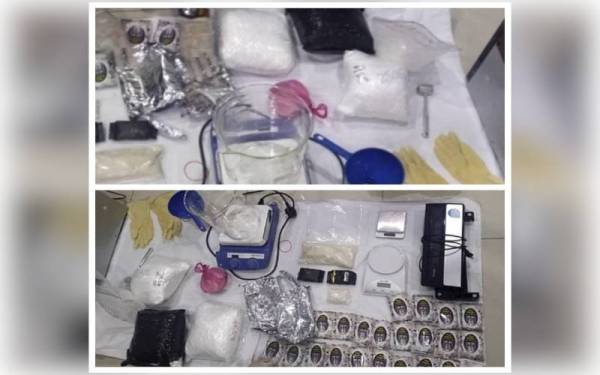 Antara peralatan memproses dadah yang dirampas menerusi serbuan yang dijalankan.