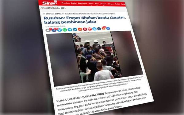 Laporan Sinar Harian mengenai kejadian di Salak Selatan pada Selasa.