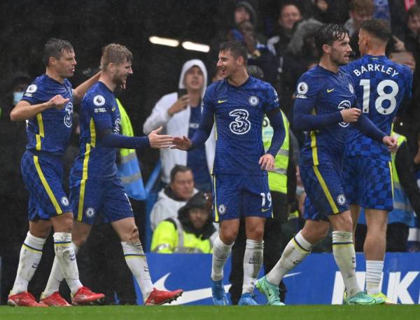 Werner (dua, kiri) meraikan jaringan kedua Chelsea ketika melayan kunjungan Southampton di London. FOTO: AFP