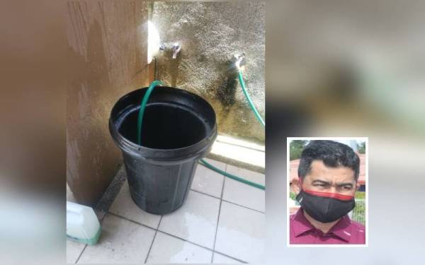 Keadaan di salah sebuah rumah penduduk kawasan Sepanggar apabila sudah hari kelima tidak menerima bekalan air bersih. (Gambar kecil: Aliakbar)