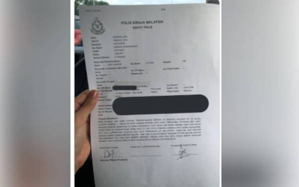 Mangsa memuat naik gambar salinan laporan polis di Twitternya yang dibuat susulan kejadian tersebut pada Selasa.