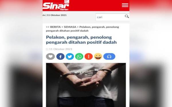 Laporan Sinar Harian pada Isnin.