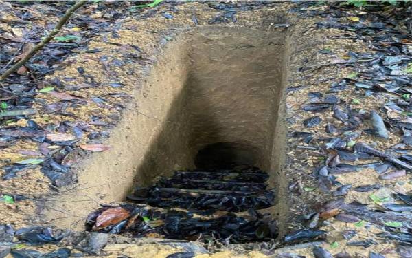 Antara terowong yang dikesan dipercayai hasil daripada aktiviti melombong emas secara haram di kawasan Sungai Bole di Hutan Simpan Ulu Segama Malua, Lahad Datu.