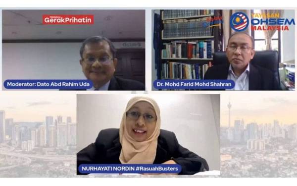 Forum Kesejahteraan Ummah bertajuk 'Siddiq-Amanah-Tabligh-Fathonah: Menghapus Amalan Rasuah dan Salah Guna Kuasa' anjuran Yayasan Ohsem Malaysia dan Program Gerak Prihatin yang berlangsung secara dalam talian pada Isnin.