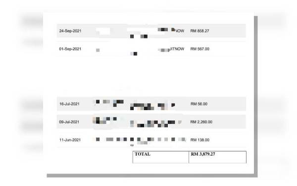 Antara pelaburan yang dilakukan seorang mangsa ke akaun berkenaan.