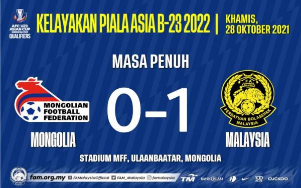Malaysia atasi Mongolia dalam perlawanan kedua Kumpulan J.- Foto FAM