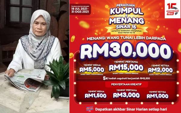 Raja Zainah memenangi hadiah utama Peraduan Kumpul Dan Menang Sinar 15 dalam mencipta slogan terbaik.