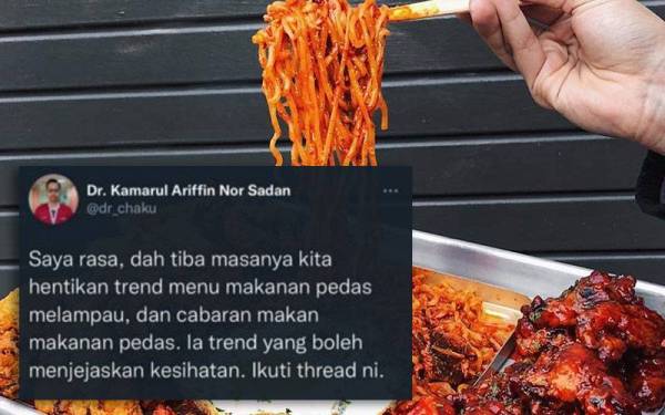 Tangkap layar Twitter Dr Kamarul Ariffin yang meminta orang ramai supaya menghentikan trend makan makanan pedas melampau.