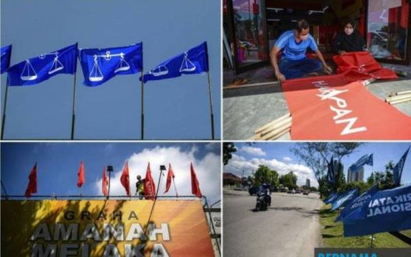 Parti-parti utama politik dilihat membuat persiapan dengan memasang bendera.