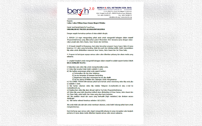 Surat mengenai program Suara-Suara Calon yang diedarkan oleh Thomas kepada kesemua calon dalam PRN Melaka.